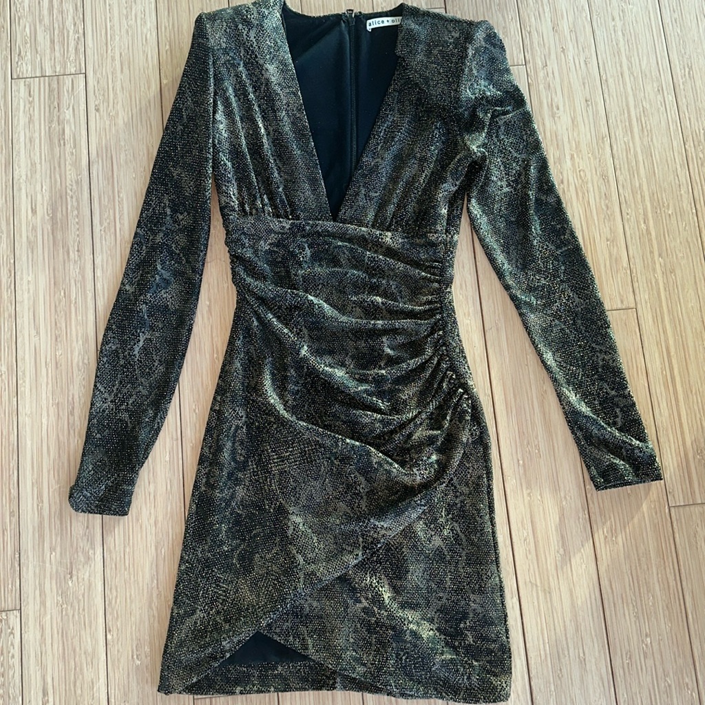 Alice And Olivia Black And Gold Metallic Dress Size 0
